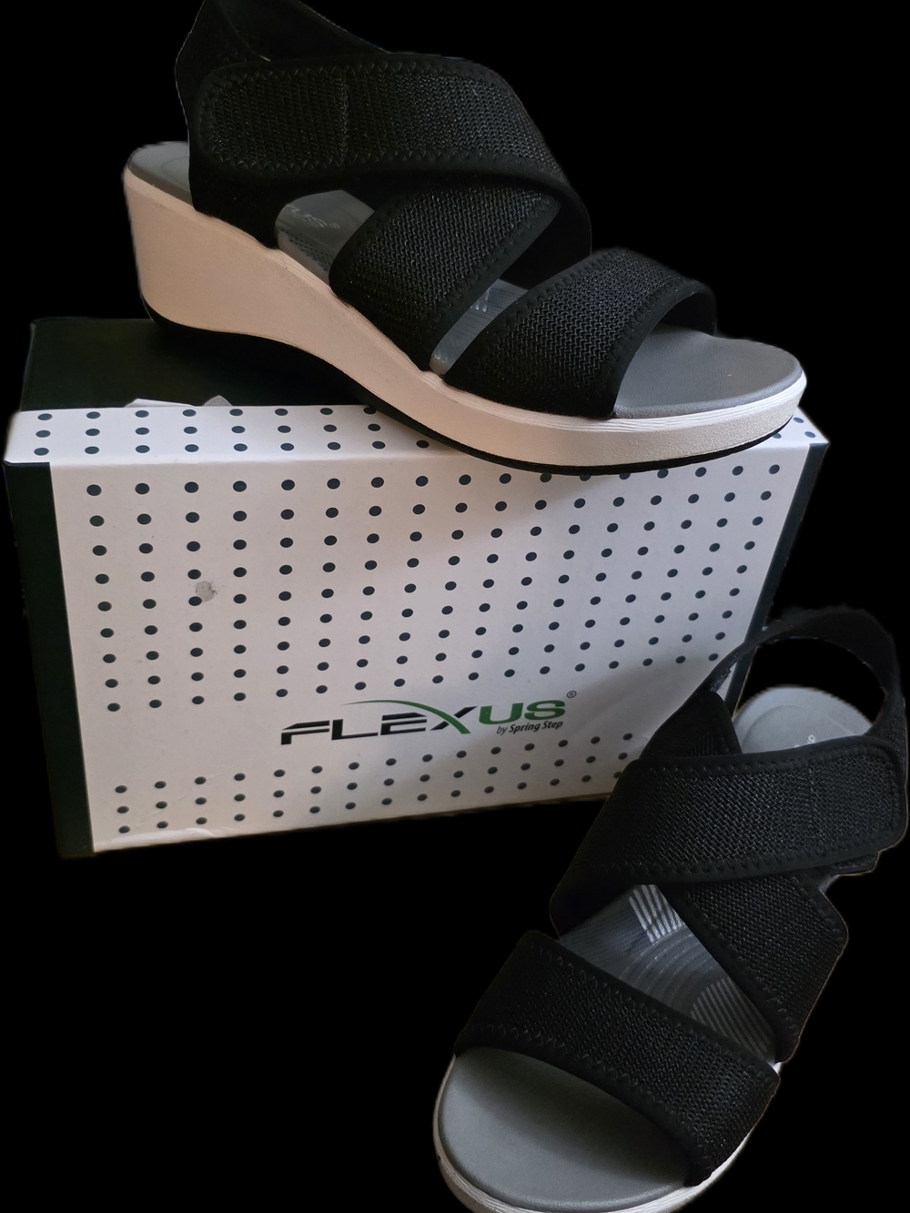 Flexus by Spring Step Makiyah, Black Woven Comfort Wedge Sandal, Women's Size 9